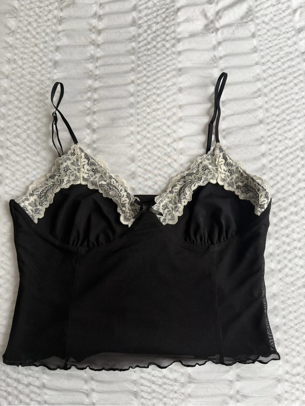 Tiger Mist Black Camisole with White Lace Trim - Picture 3 of 4
